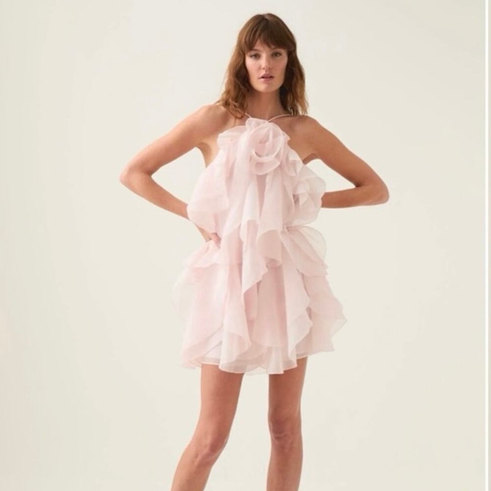 Aje Pandorea Layered Mini Dress Pastel Pink Size US 4